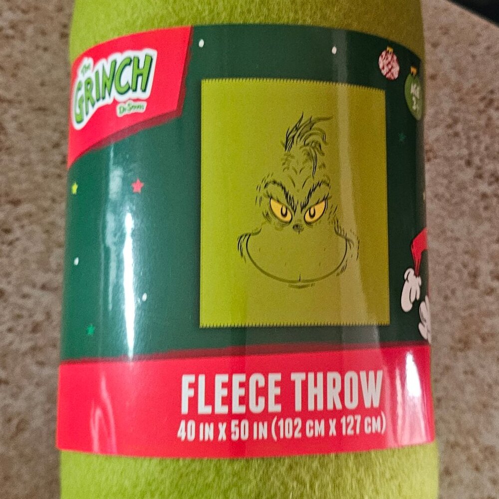 Dr. Seuss The Grinch Face Throw Blanket 2025 Christmas Holiday 40" X 50" NWT